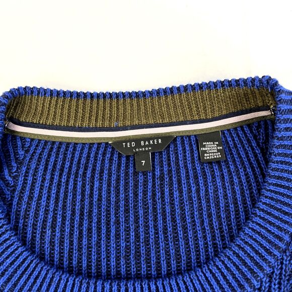 Mens Ted Baker London Knit Sweater Cotton Polyester Size 7 3XL Blue - Picture 2 of 8